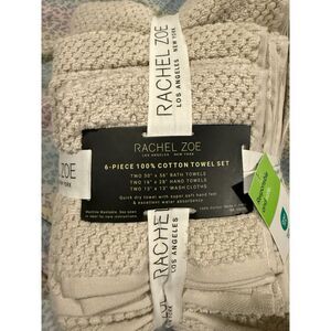 Rachel Zoe 6-Piece 100% Cotton Towel Set Neutral Beige BNWT